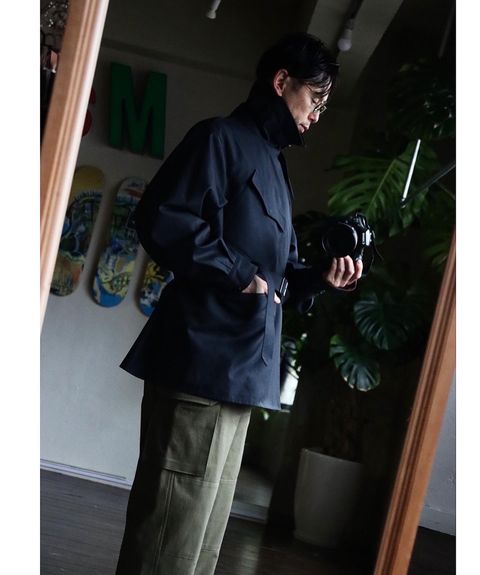 blurhms23SS Drill Chambray Motocycle Jacketスタイル.