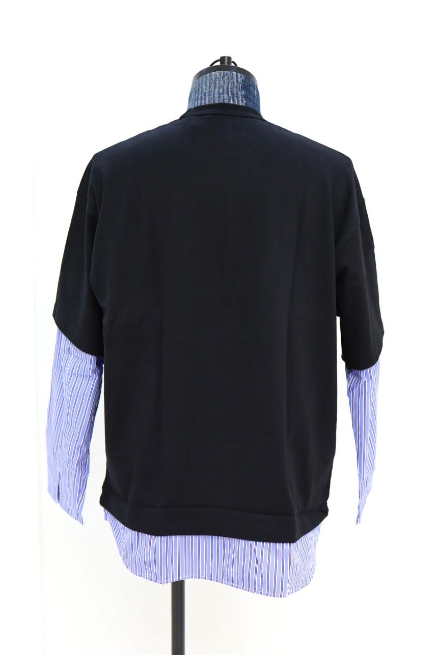 コムデギャルソンオム26SS 綿度詰天竺×綿ポプリンストライプTシャツ(HQ-T006-051)BLACK☆2月6日(金)発売