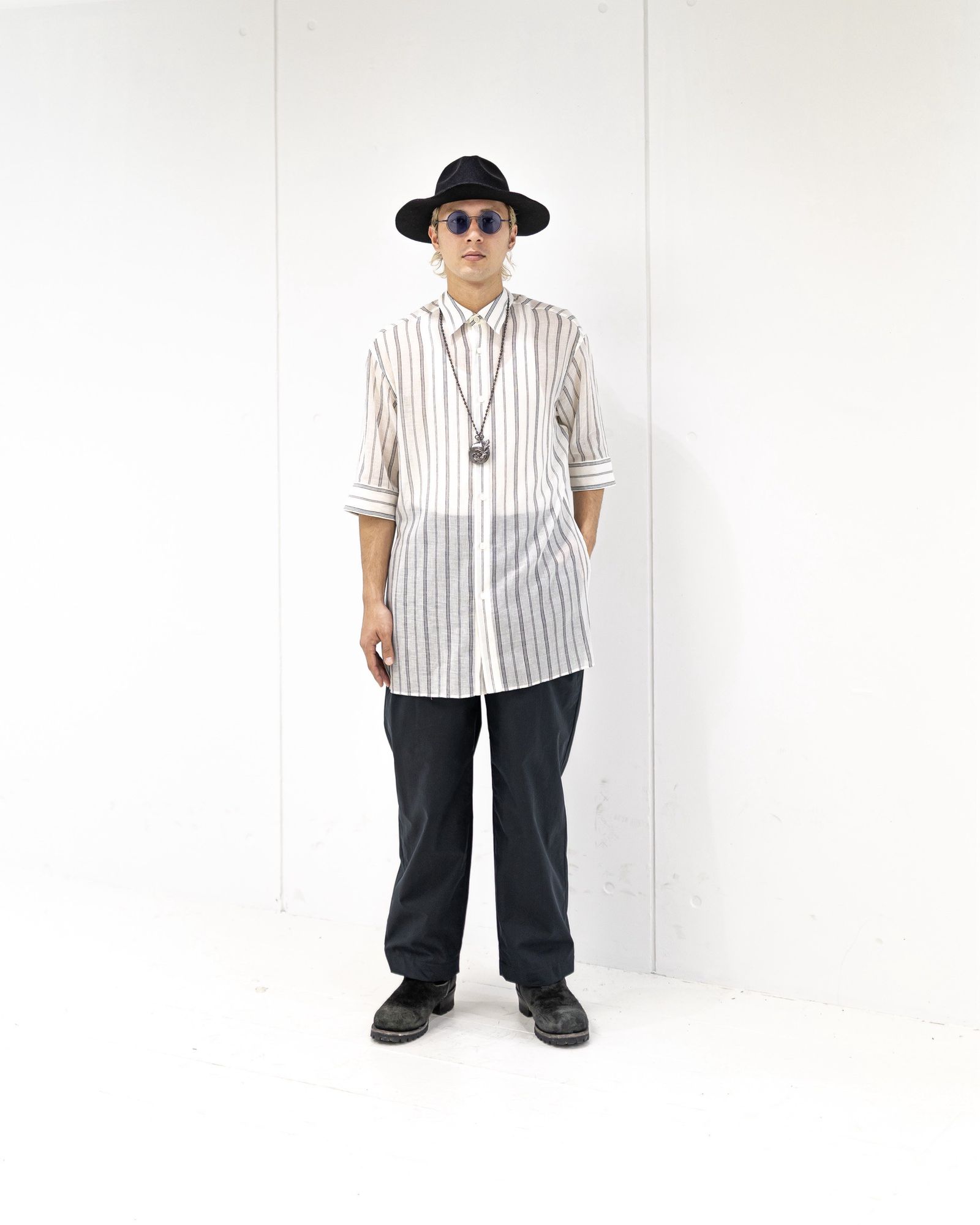 Yohji Yamamoto シアーストライプ レギュラーカラーシャツ (HK-B51-058-1)OFF WHITE☆新作発売！