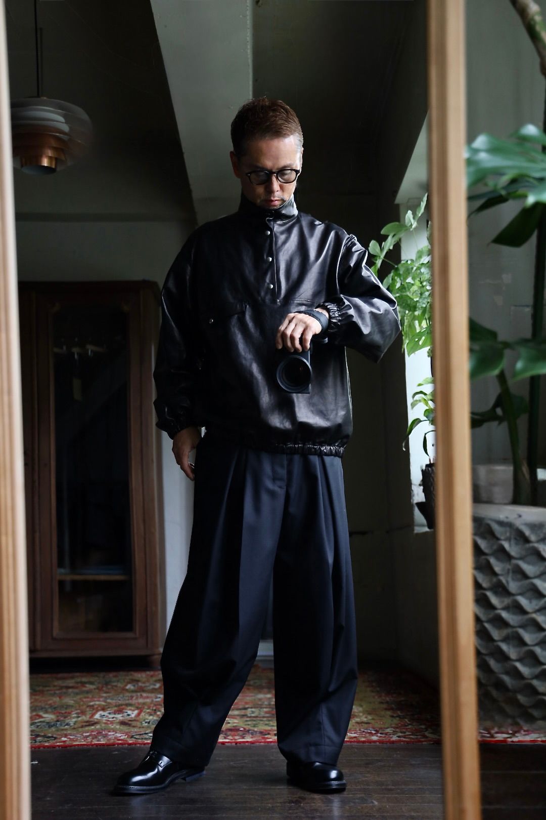 A.PRESSE 2026 STYLE2 Leather Pullover Snap Shirtsスタイル