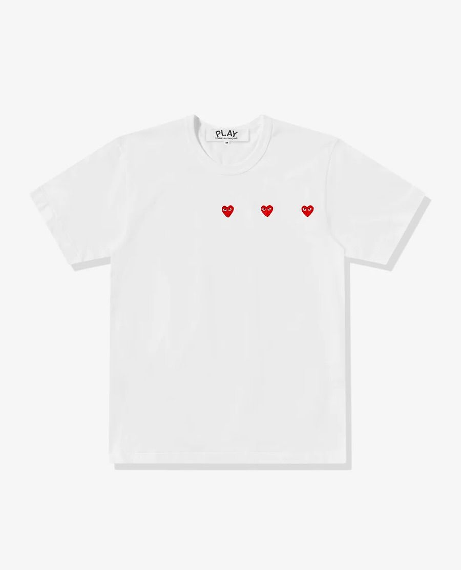 プレイコムデギャルソン PLAY HORIZONTAL 3 HEART S/S T-SHIRT RED HEART(AX-T337-051)WHITE  - XS