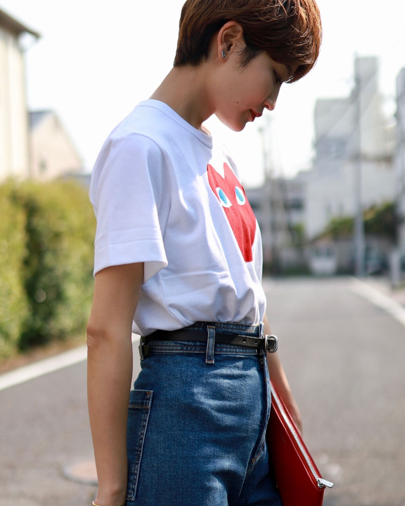 プレイコムデギャルソン REDハート With Blue Eyes Tシャツstyle.2023.6.23