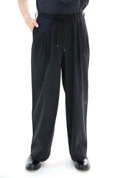 マーカウェア 26SS  60/2オーガニック強燃ボイル3/2ツイル / トリプルプリーテッドイージートラウザーズ(A26A16PT02C) Black☆新作発売！