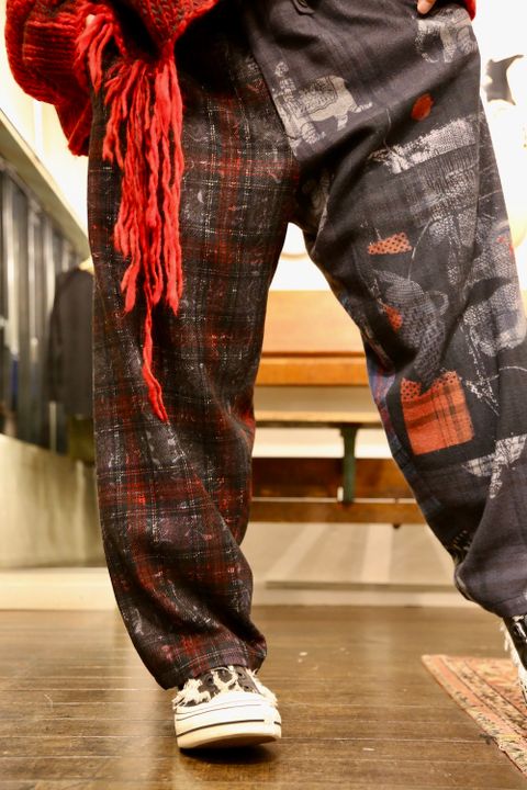 Yohji Yamamoto W-総柄中太パンツstyle.2020.10.6.