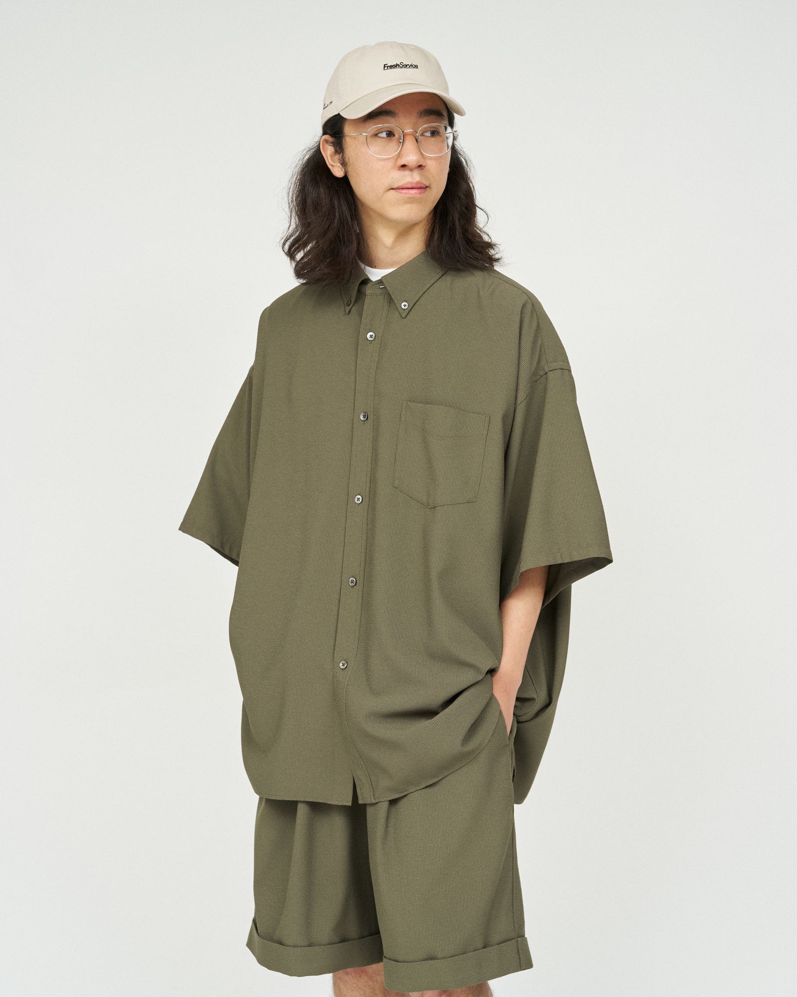 フレッシュサービス SEERSUCKER B.D SHIRT (FSC252-50043)KHAKI