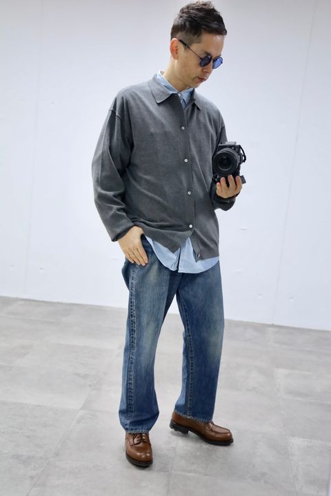 Graphpaper グラフペーパー26SS Suvin High Gauge Knit Oversized L/S Shirts"TOP GRAY"スタイル