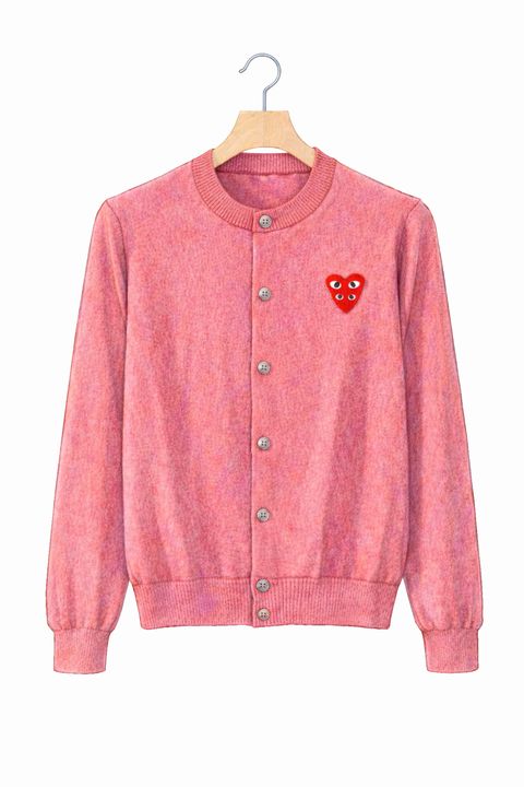 プレイコムデギャルソン ROUND NECK CARDIGAN (PINK/DOUBLE RED HEART)☆新作発売！