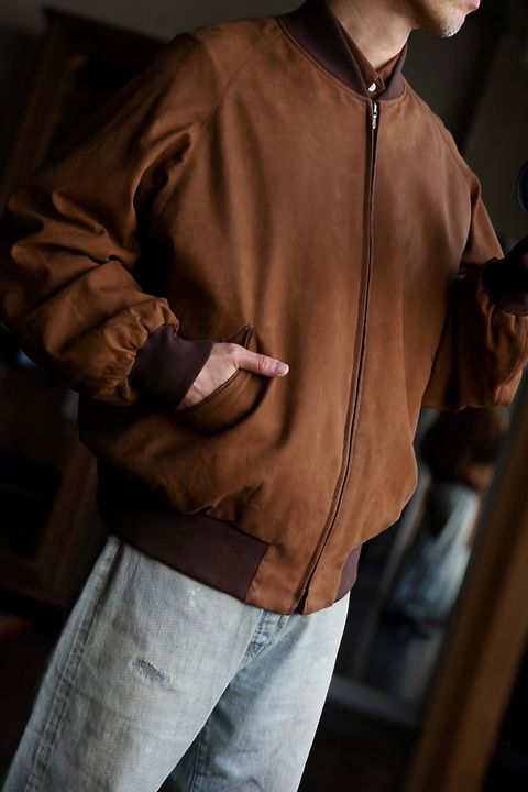 A.PRESSE Vintage Nubuck leather Rib Blousonスタイル.2025.1.11.