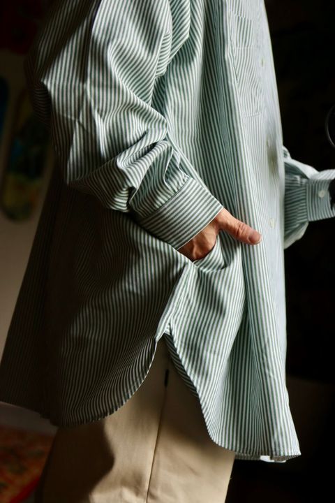 FreshService DRY OXFORD CORPORATE L/S B.D. SHIRT"GREEN STRIPE"スタイル