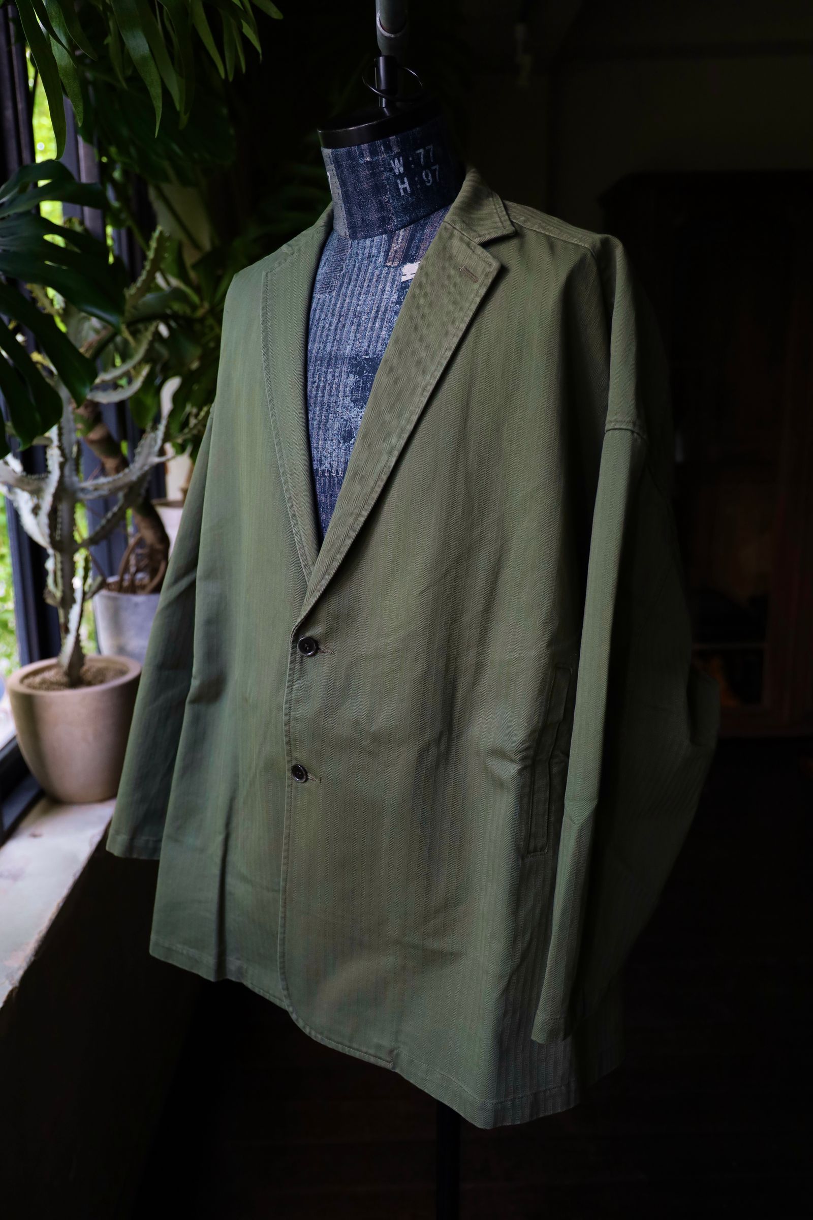 S.F.C 24FW エスエフシーTAILORED SHIRT JACKET HERRINGBONE(SFCEW24S01)Olive