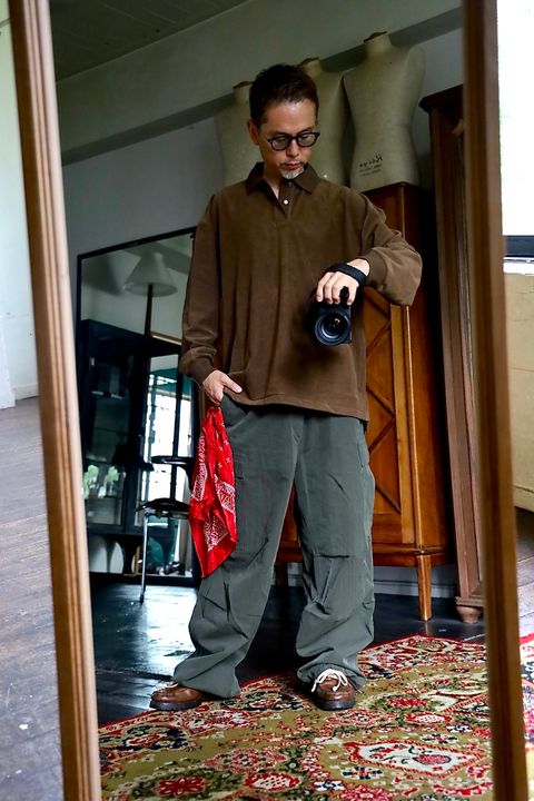Graphpaper Pique Velour Jersey L/S Polo"BROWN"スタイル
