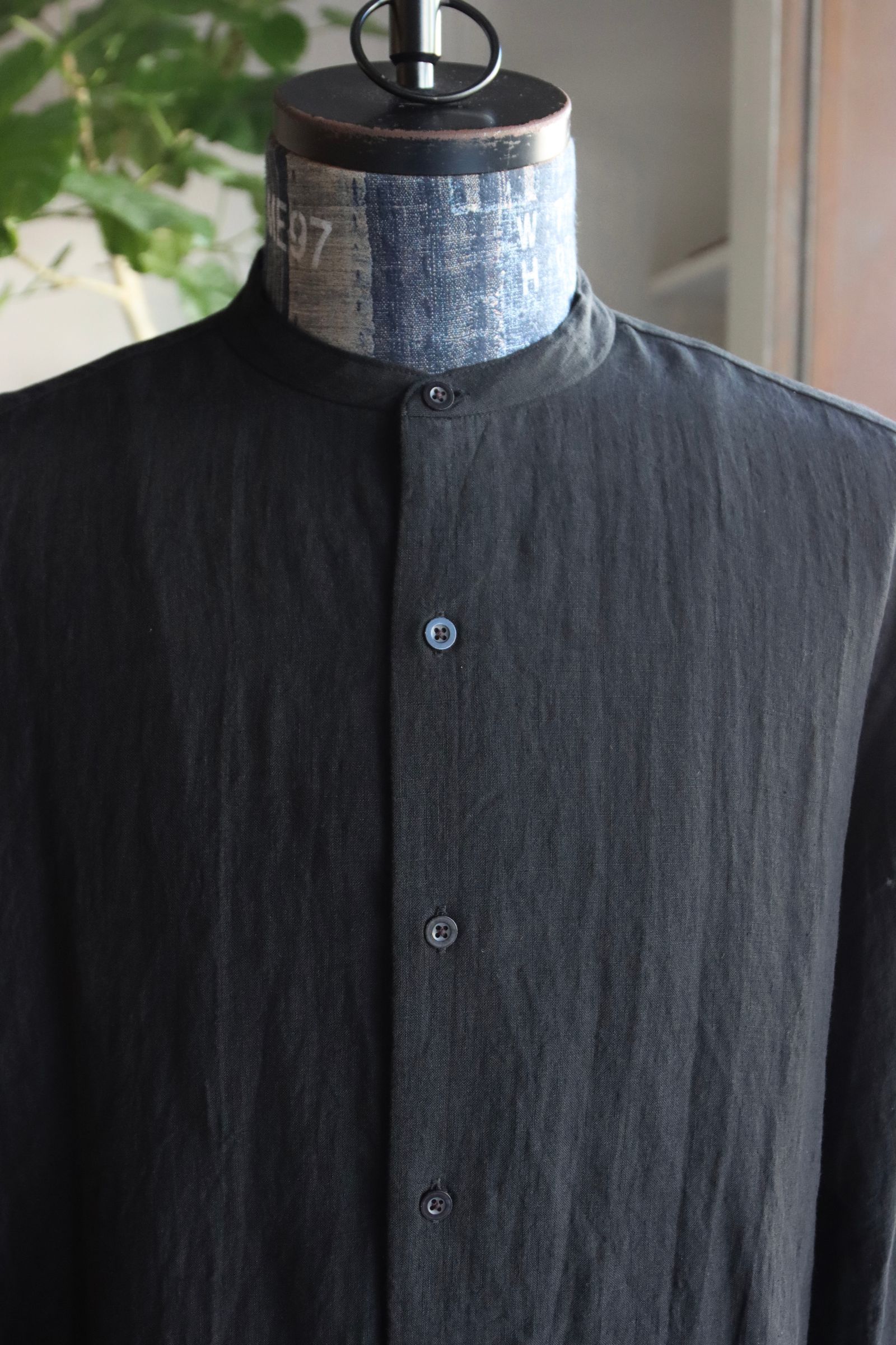 blurhms 25FW Linen Band-collar Shirt(BHS25F021)black