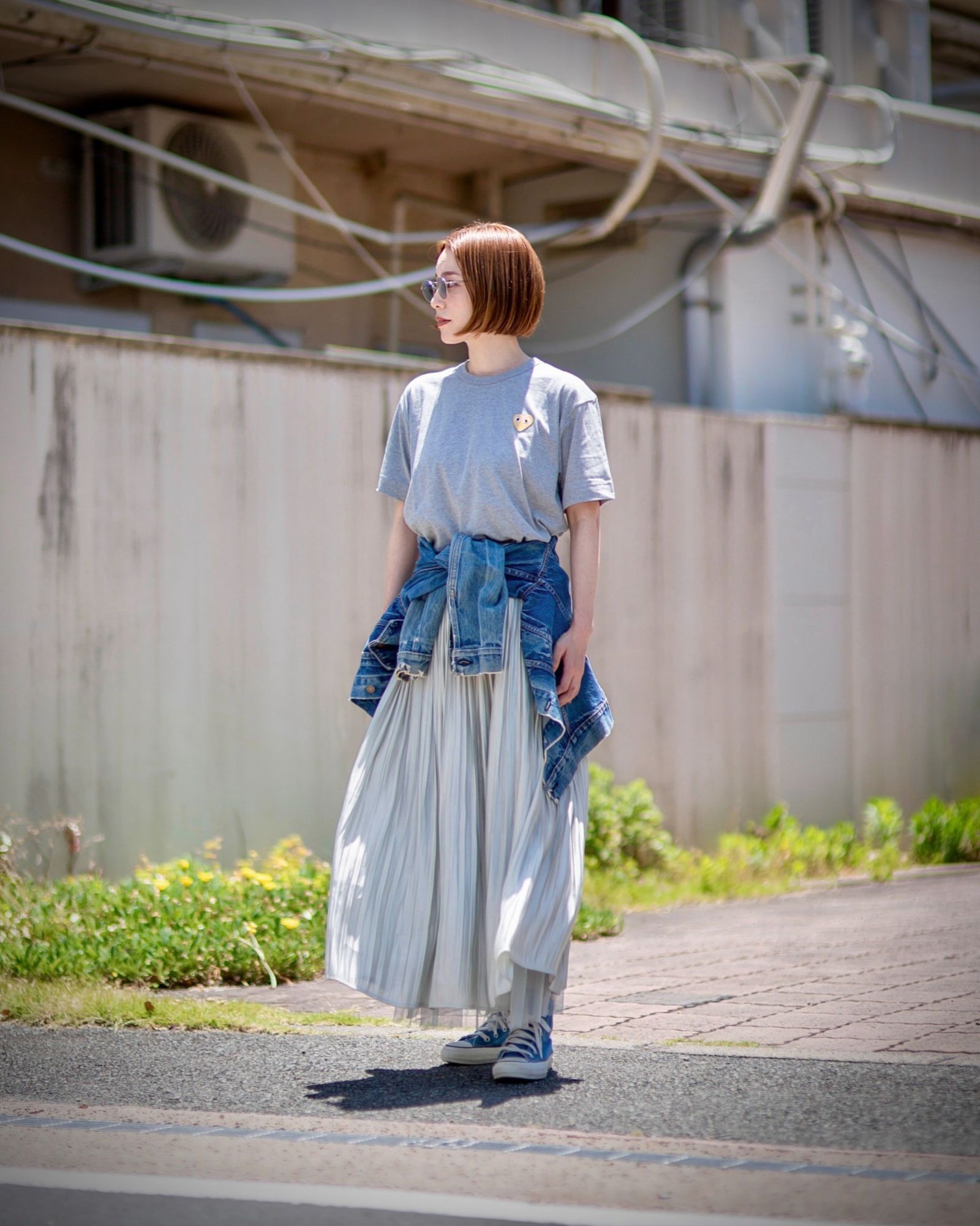 プレイコムデギャルソン ワンポイントTシャツ GOLD HEART (Grey)
