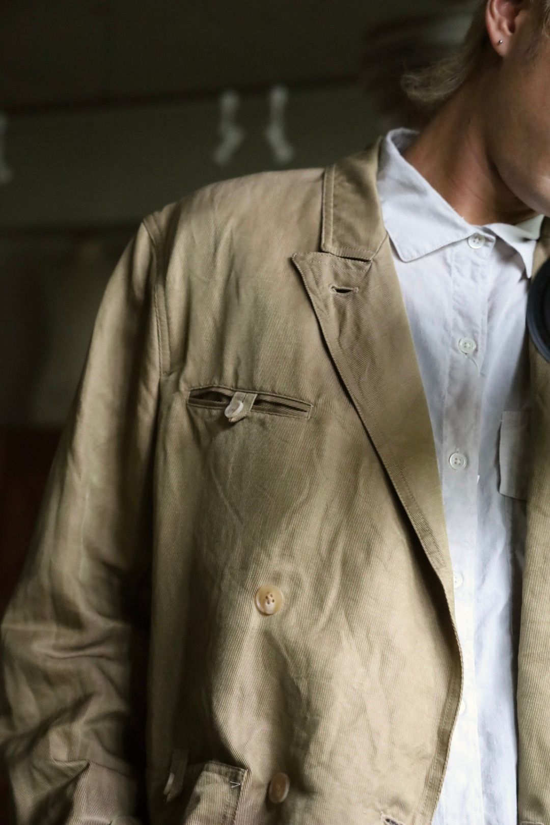 YOKE Linen Silk Kersey Double Breasted Blezer PICK UP STYLE
