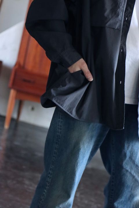 Graphpaper 22SS Garment Dyed Poplin Fatigue Shirt"C.GRAY"style.