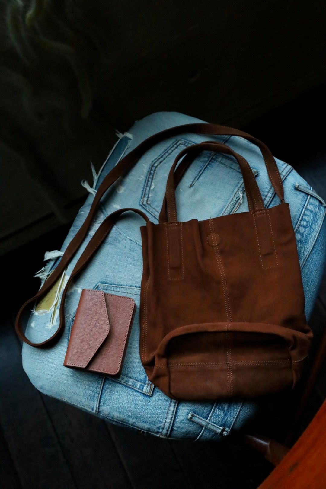 Morphee / モルフェトートバッグ 2WAY SMALL TOTE（LONG)OIL SUEDE BROWN