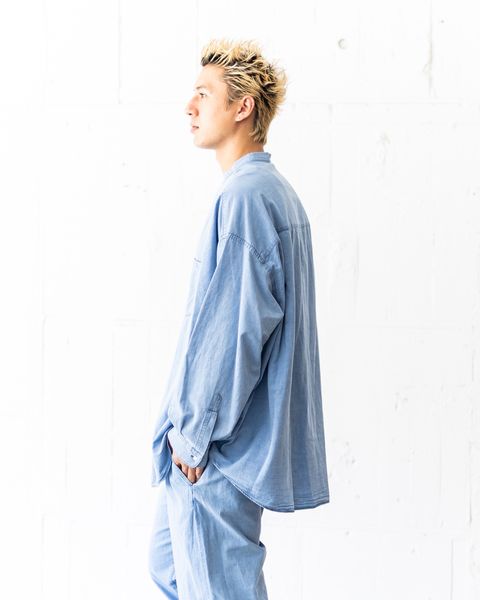 Graphpaper SIDOGRAS Indigo Poplin L/S Oversized Band Collar Shirt(LIGHT FADE)☆8月2日(土)新作発売！