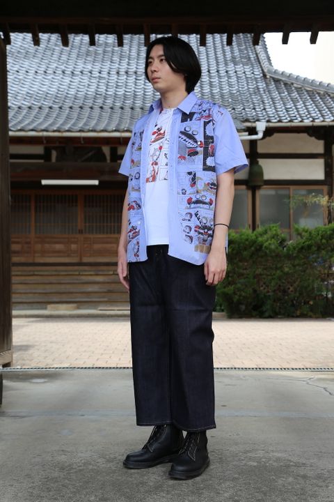 JUNYA WATANABE CDG MAN Dr.スランプアラレちゃん綿シャンブレーツイルプリント半袖シャツ style.2021.3.7.