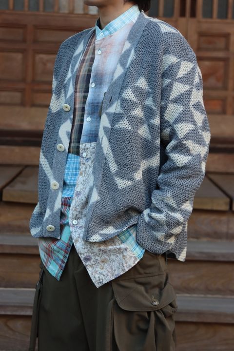 KHOKI Washi knit cardigan(22SS-K-03),Madras check shirt(22SS-B-03) style. 2022.02.21.