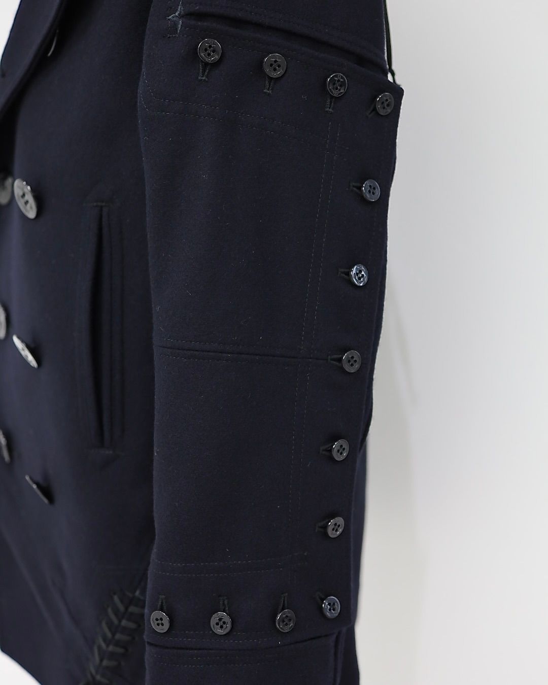ジュンヤワタナベマン 26FW ウールナイロンメルトン NEEDLES Wネーム Pコート (WR-J105-051)NAVY☆10月2日(金)発売！