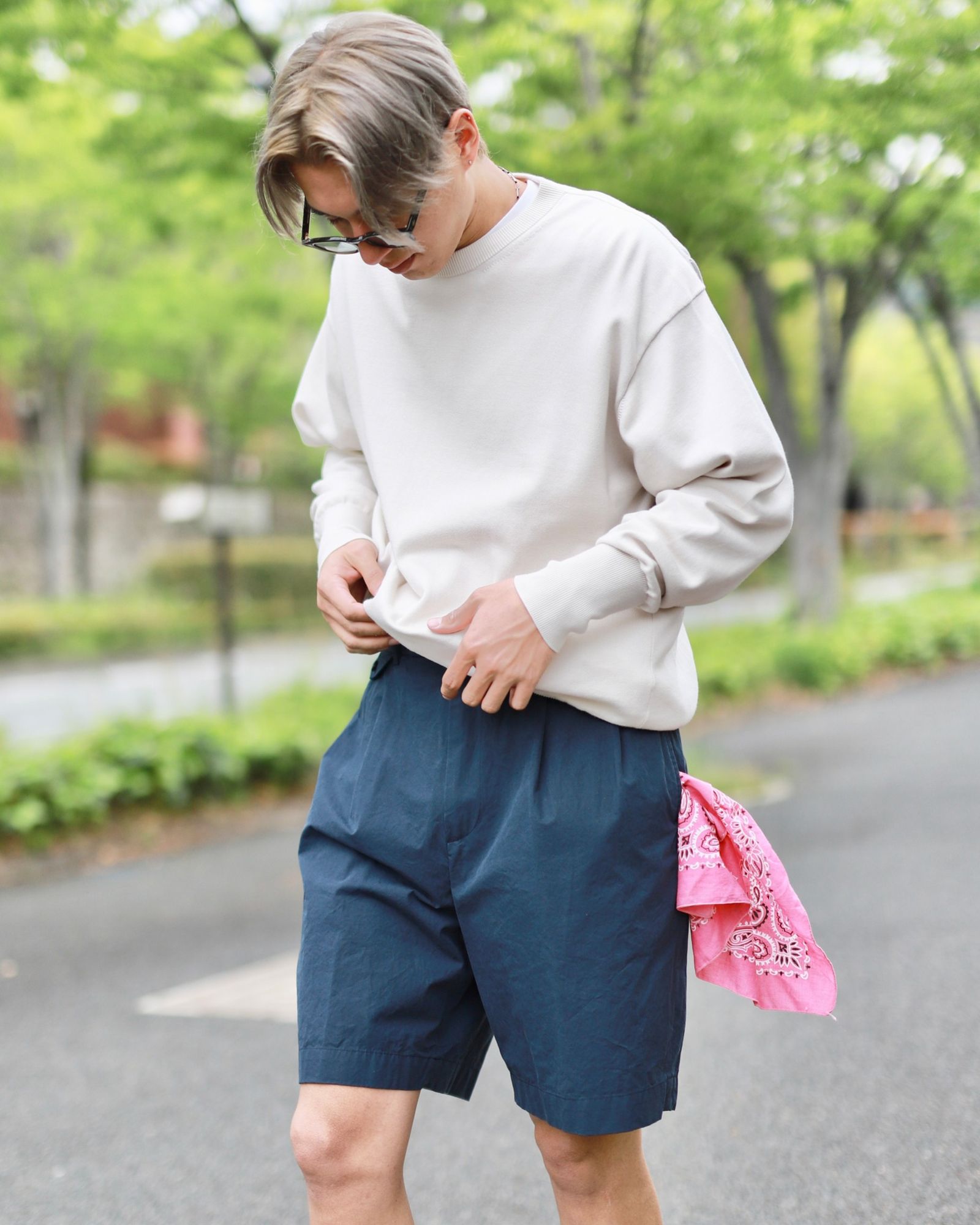 A.PRESSE High Density Weather Cloth Shorts "NAVY"スタイル