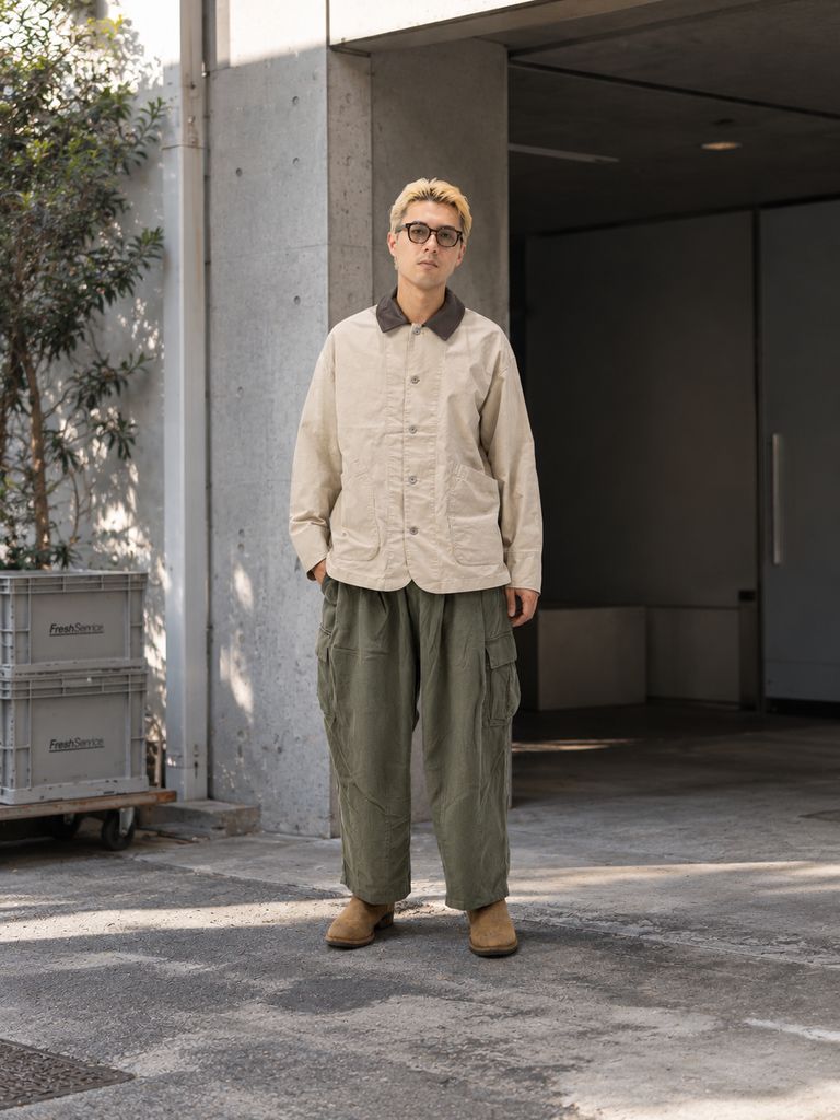 フレッシュサービス COTTON CANVAS LEATHER COLLAR WORK JACKET (BEIGE) MARKスタイル