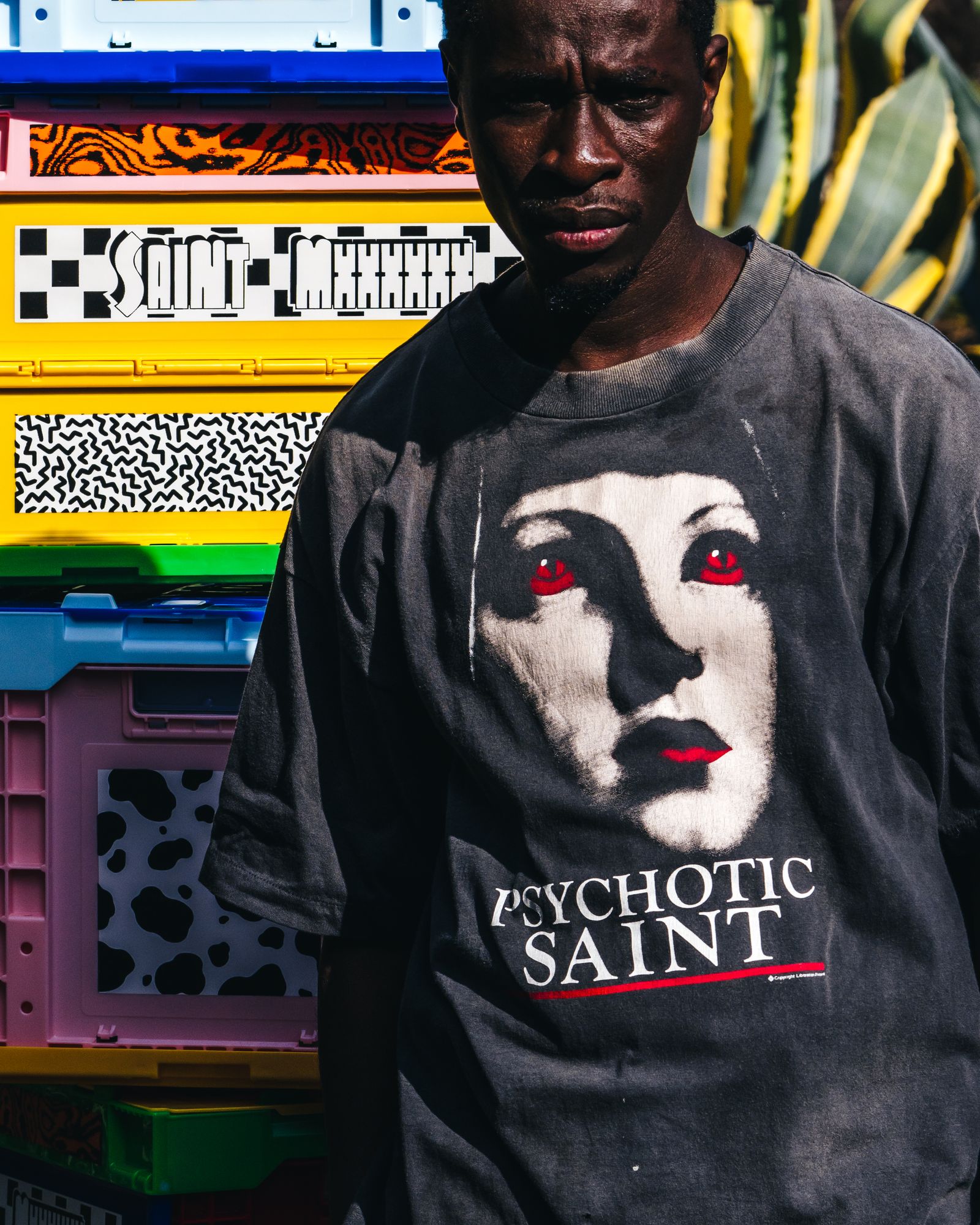 Saint Mxxxxxx☆関税込み☆Psychotic Saintジャージー Tシャツ SAINT MXXXXXX Psychotic Saint Distressed Printed Cotton