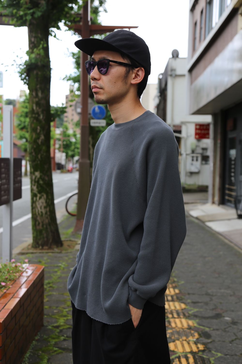 Graphpaper(グラフペーパー) Waffle L/S Tee GRAY - ニット/セーター