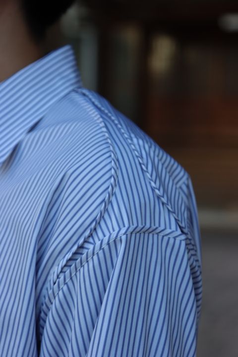 YOKE THOMAS MASON STRIPED PIPING SHIRT"WHITE"style.