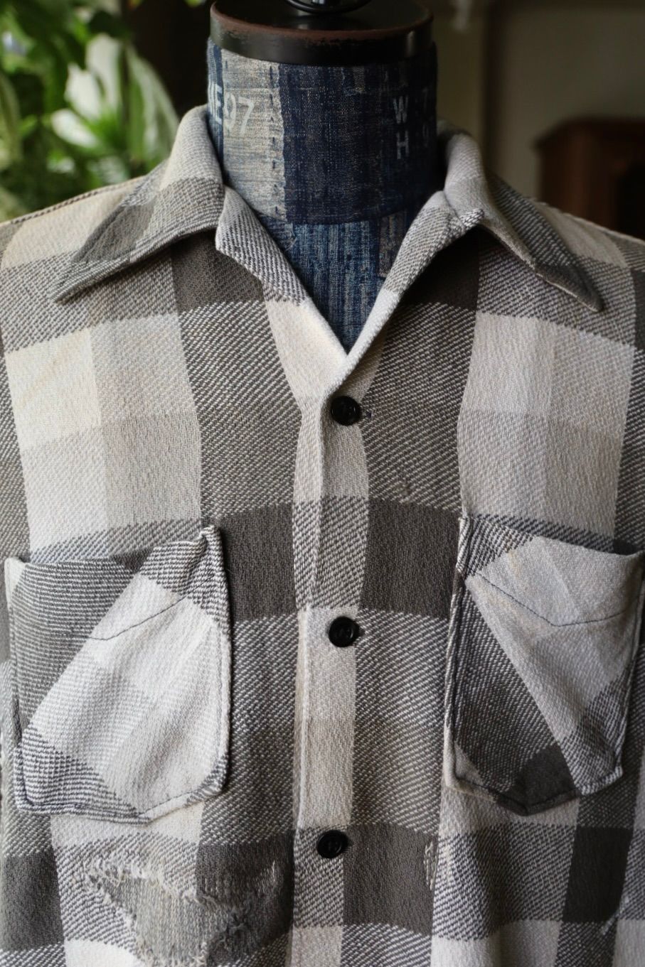 BOW WOW 25FWバウワウ DAMAGED AND STAINED FLANNEL SHIRT(BW252-DSFS) AGED GRAY x WHITE