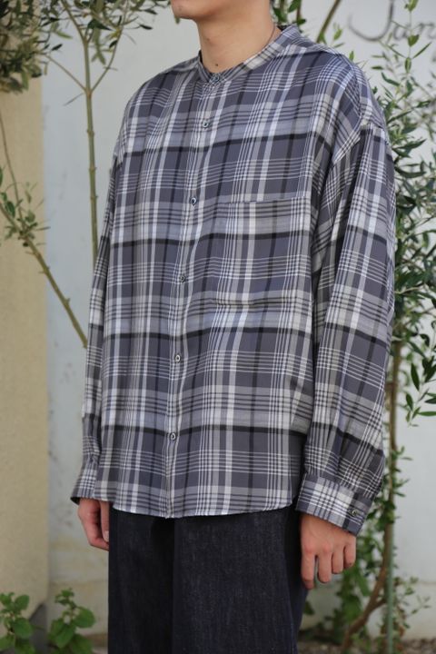 Graphpaper Tencel Check Band Collar Big Sleeve Shirt"BLACK×GRAY"(GM203-50062) style.2020.8.15.