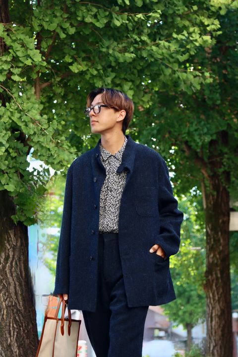 A.PRESSE 23AW Tweed Hunting Jacket"NAVY"スタイル