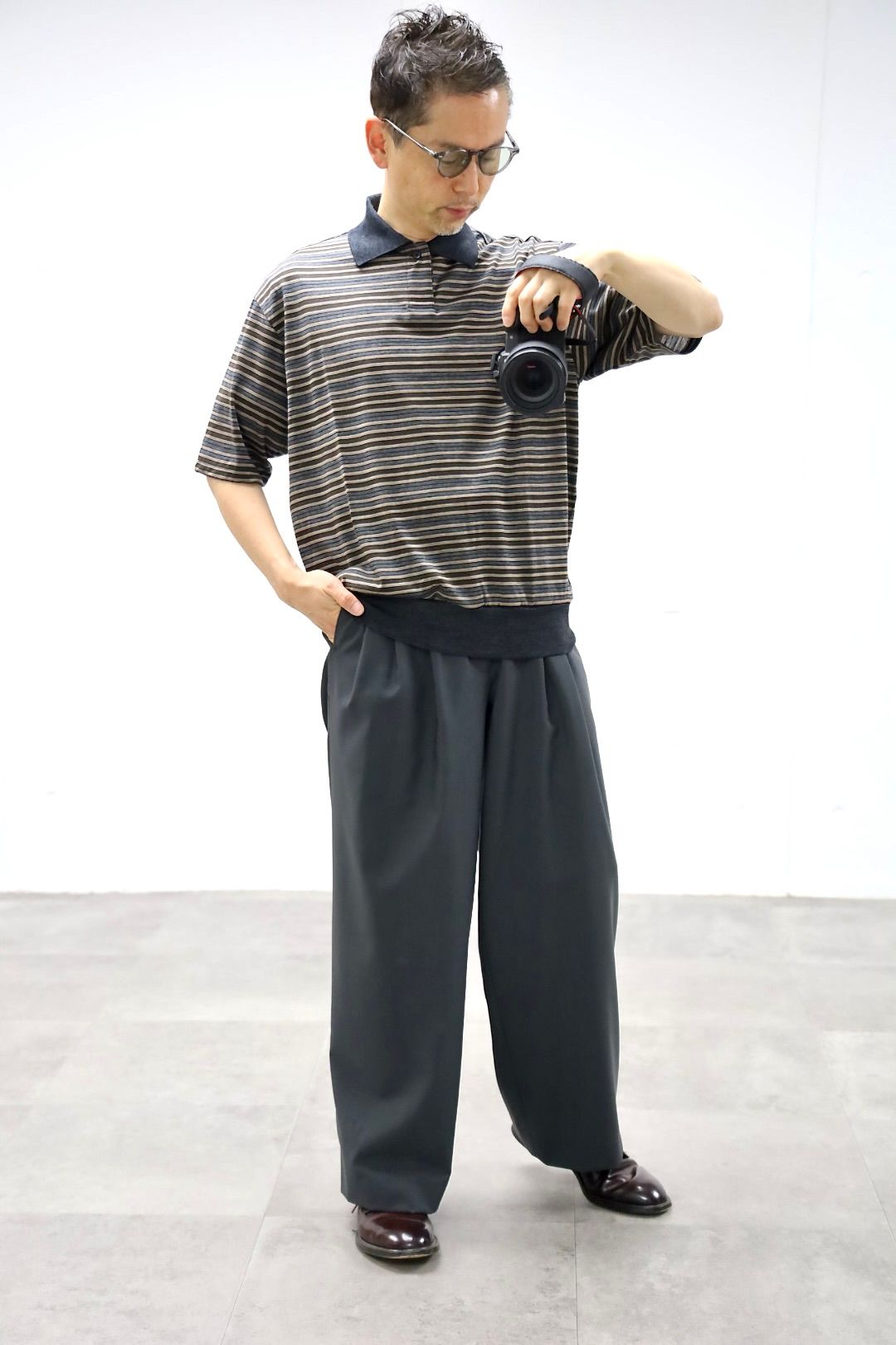 マーカ 26SS ワンボタンポロTシャツ ONE BUTTON POLO TEE S/S(M26A12CS01B)BEIGE BORDER☆新作発売！