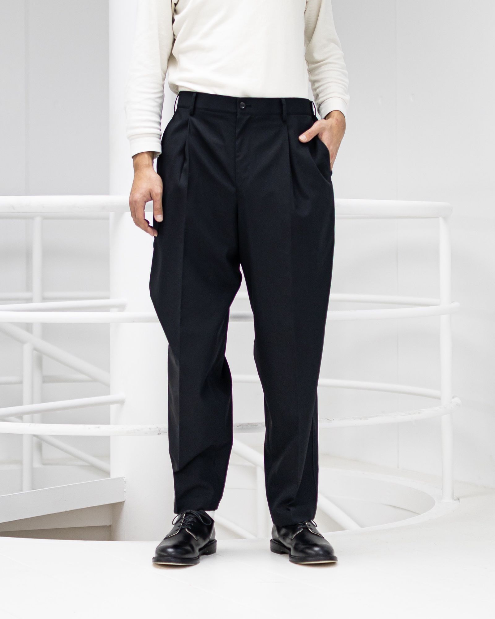 グラフペーパー 26SS Wooly Cotton Twill Wide Tapered Slacks(GM261-40047B)BLACK☆1月31日(土)発売！