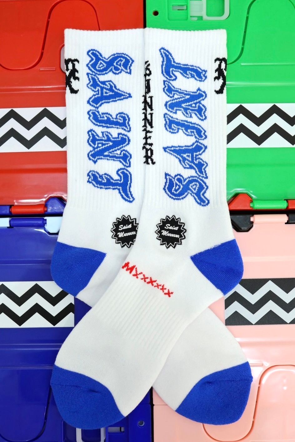 セントマイケル 26SS SAINT SOCKS(SM-MK8-0000-107)WHITE× BLUE☆4月11日(土)発売！