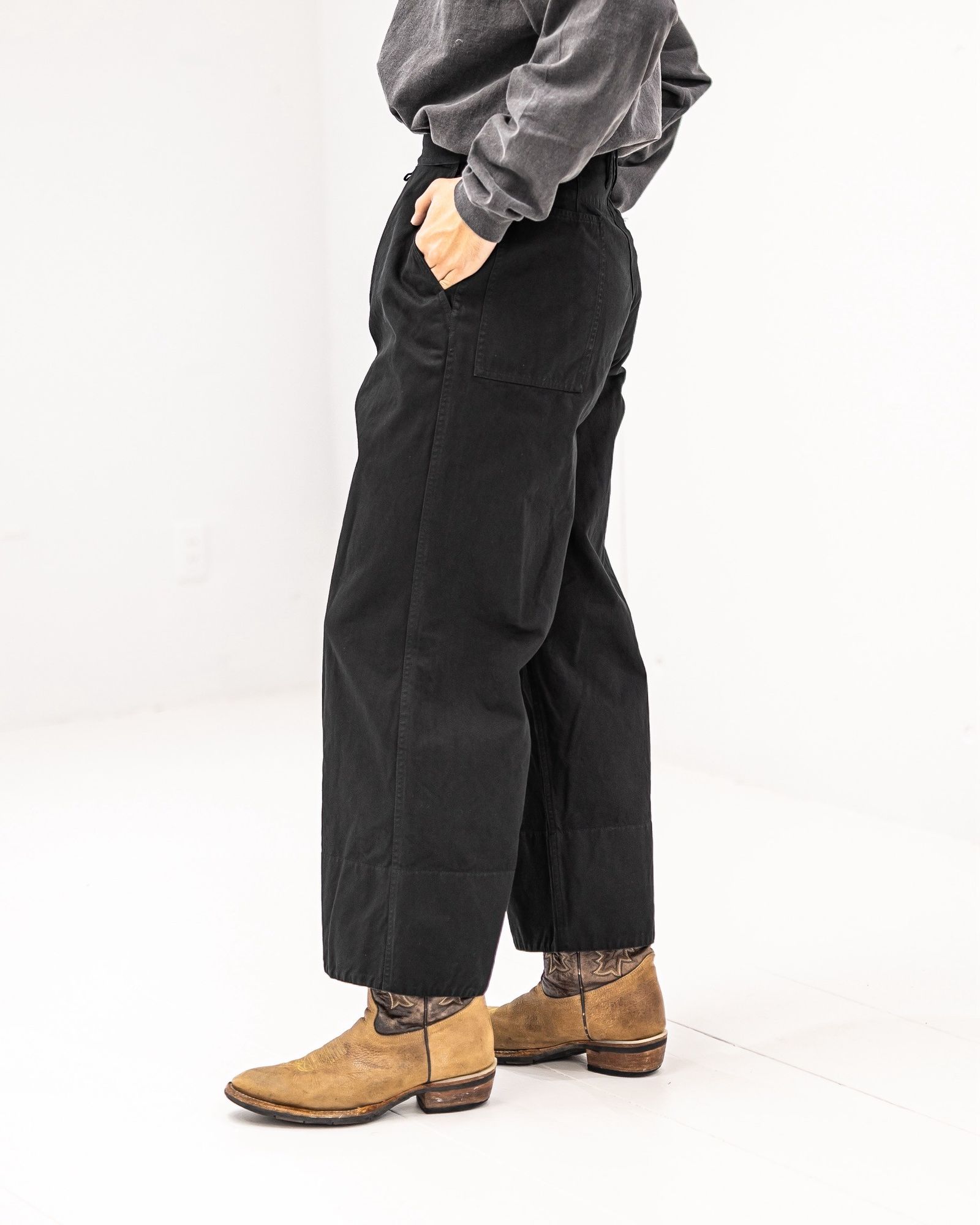 ヨーク 25FW "KATHARINE HAMNETT" Organic Cotton Wide-leg Work Pants(YK25FW01131P-KH)BLACK