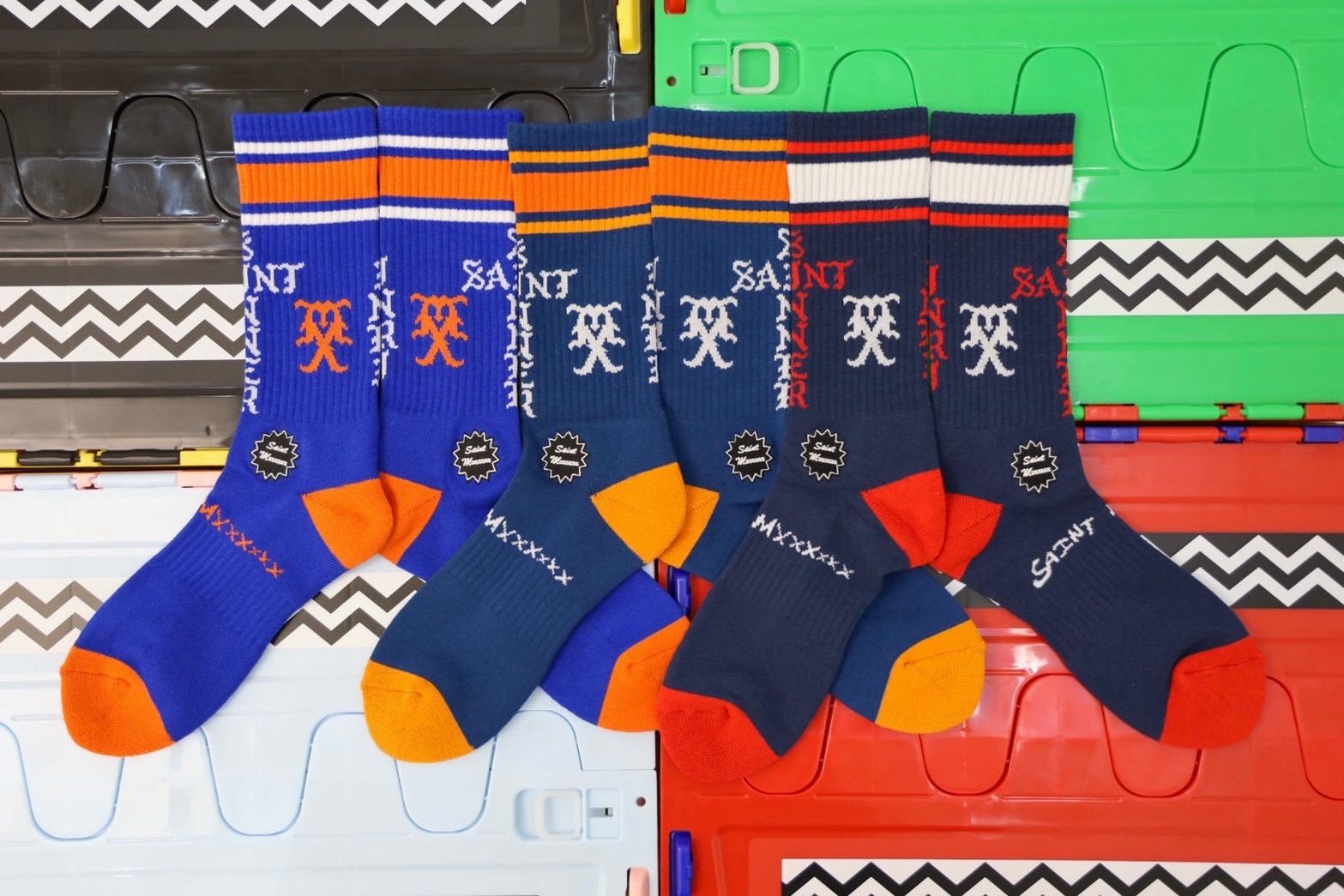 セントマイケル SINNER SOCKS (SM-HR1-0000-116)BLUE/ORANGE/WHITE★10月11日(土)発売！