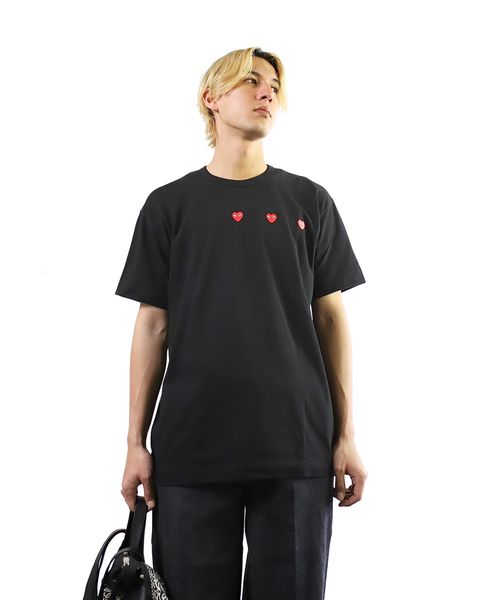 PLAY COMME des GARCONS 24SS PLAY HORIZONTAL 3 HEART S/S T-SHIRT RED HEART style 2024.5.11