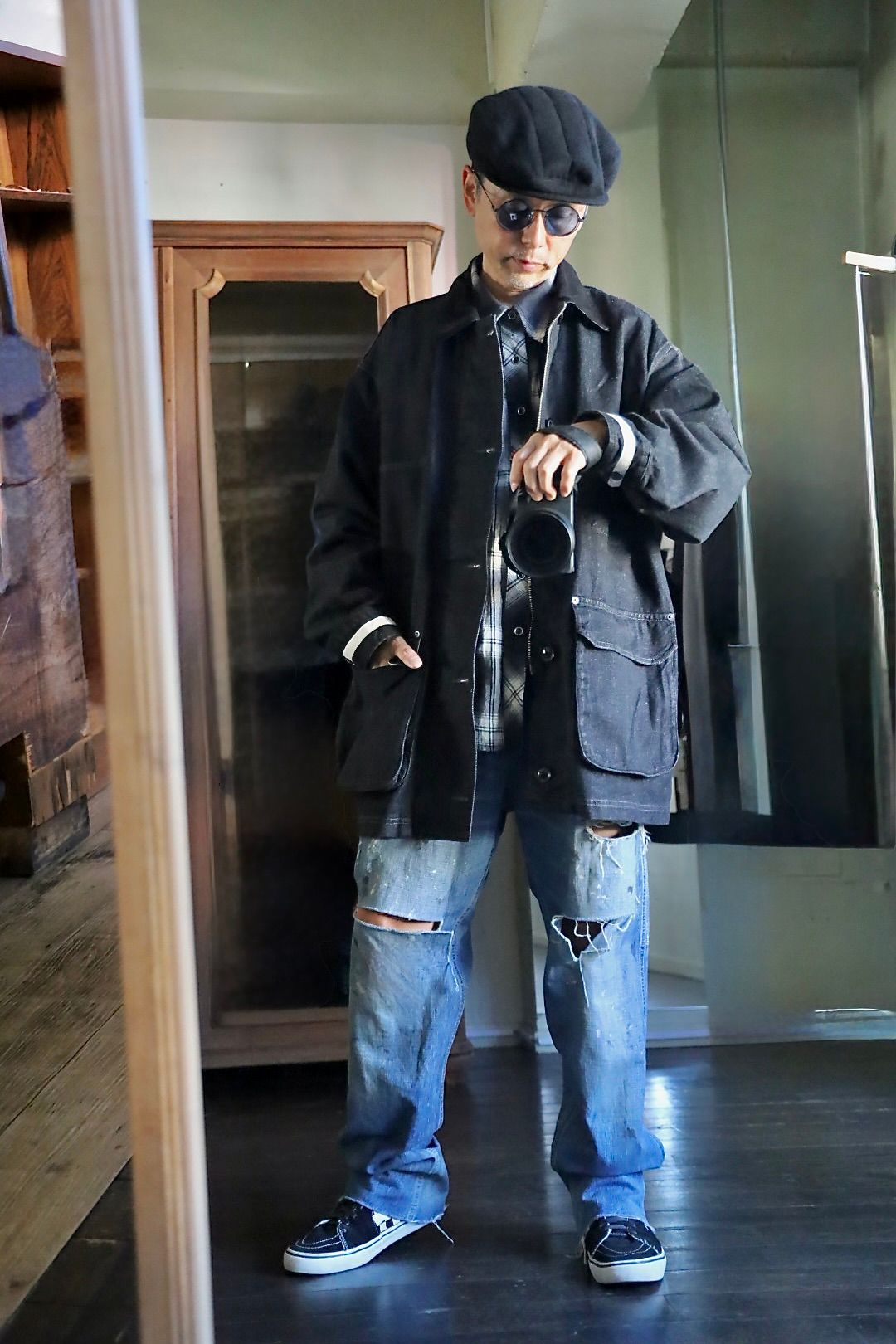 ヨーク 25FW コート Denim Coverall Half Coat(YK25FW01065C)BLACK