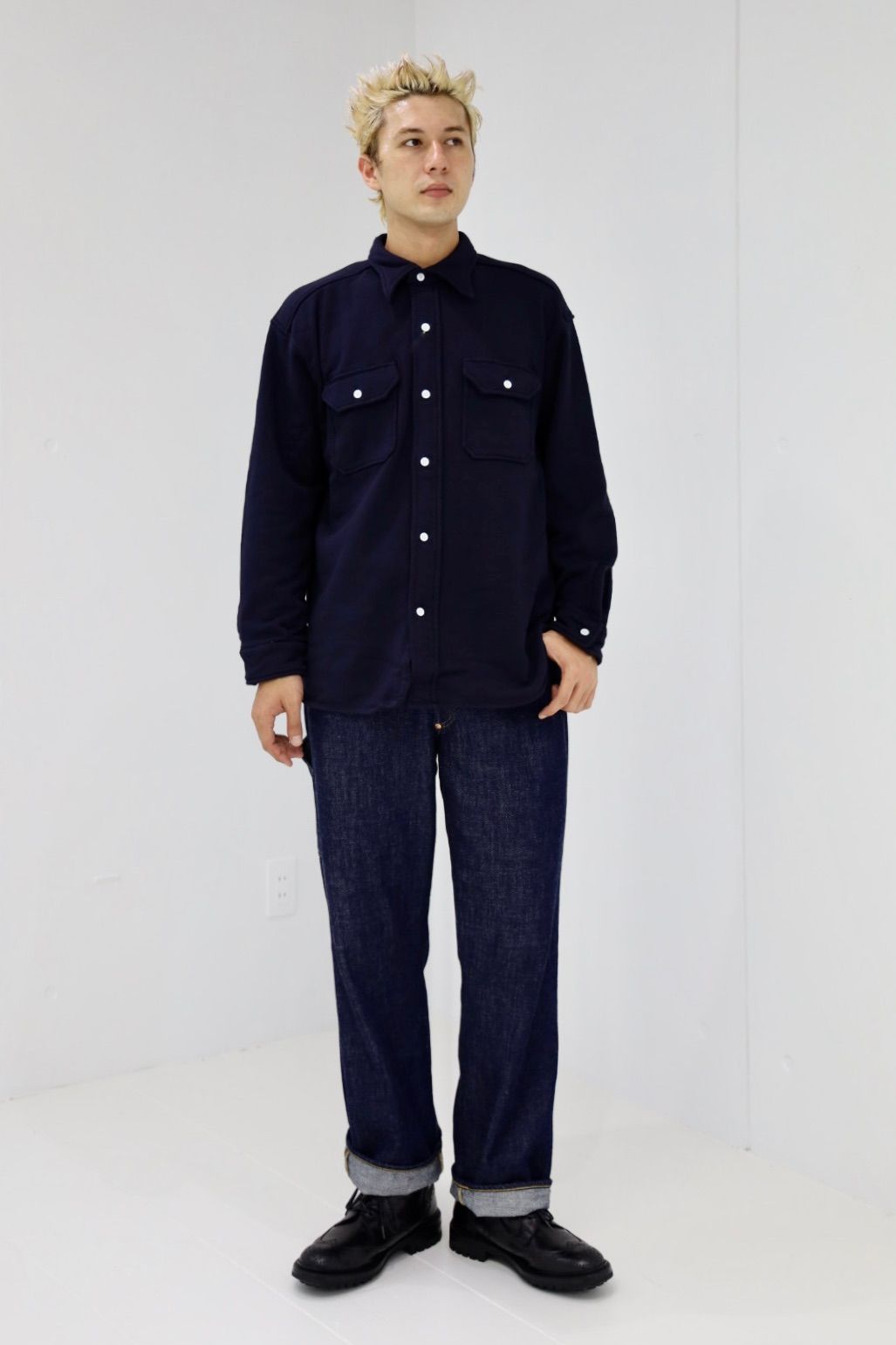 ファウンダ 25AW SWEAT WORK SHIRT(015FD252011)NAVY