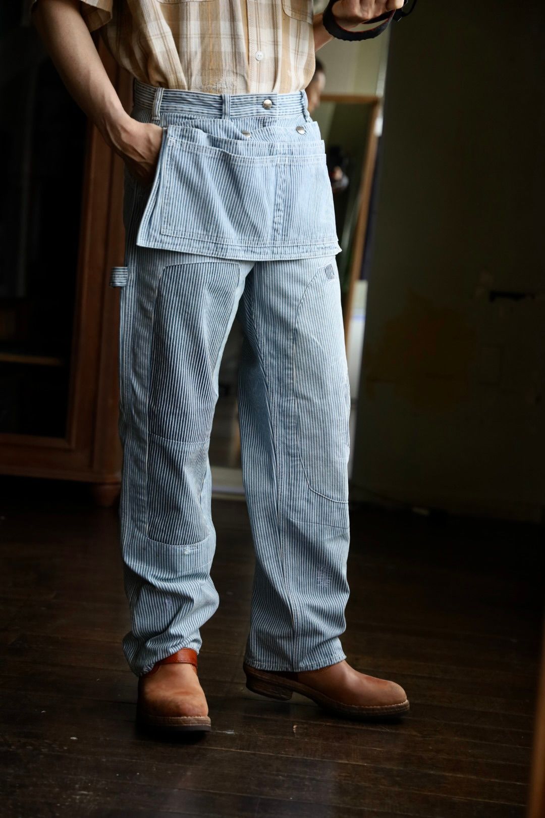BOW WOW バウワウ HICKORY PAINTER PANTS with SEPARATE APRON(BW251-HPPA)HICKORY STRIPE AGING