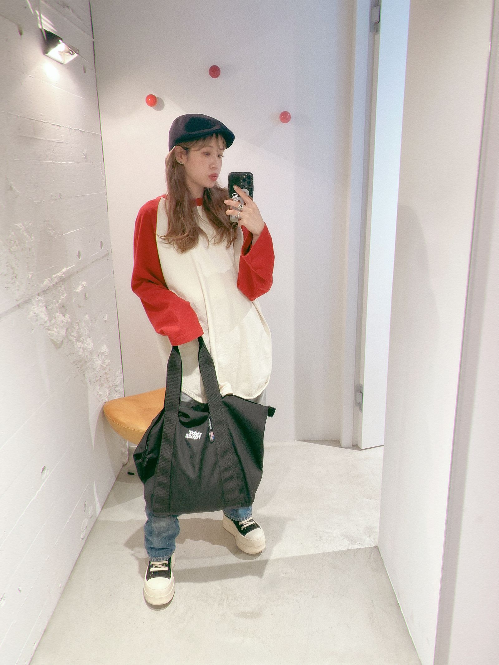 ブラームス 24SS Co/Silk Nep Baseball Raglan Tee(BHS24S022)Ivory-BODY × DarkRed