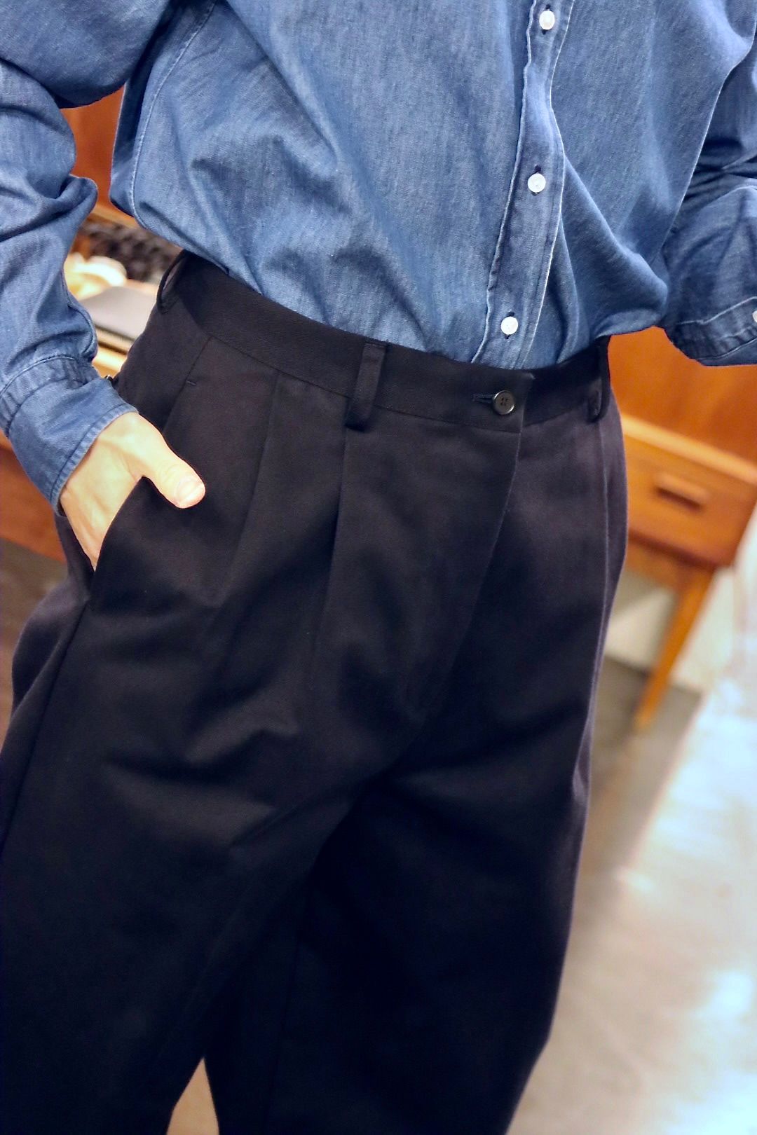アプレッセ24SS Type.1 Silk Blend Chino Trousers (24SAP-04-13H)NAVY - 1(S)