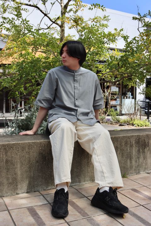 Ets.Materiaux Band Collar Short Sleeve Shirt style.2022.4.9.
