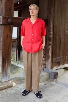 A.PRESSE Vintage Silk Linen S/S Open Collar Shirts MARKスタイル
