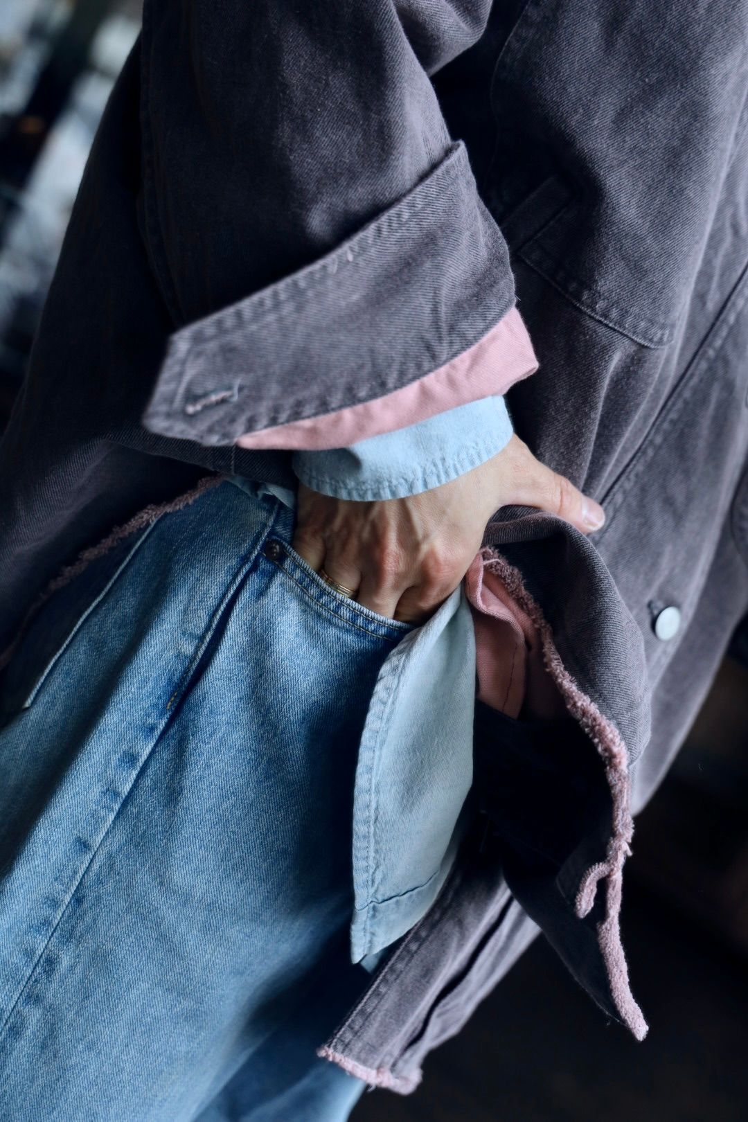 YOKE COTTON CUT-OFF COVERALL JACKET"DUSTY PINK"スタイル
