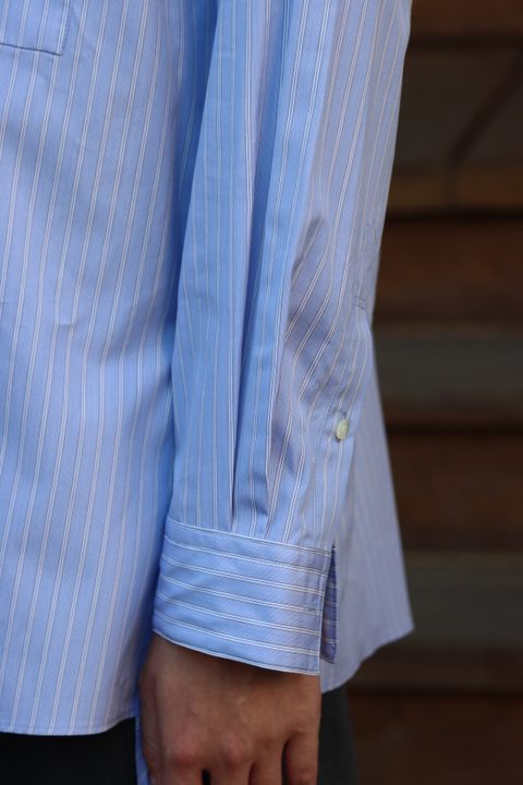YOKE THOMAS MASON STRIPED PIPING SHIRT"SAXE"style.