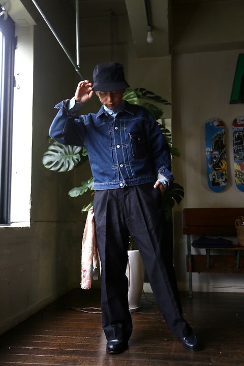 CIOTA本藍スビンコットン13.5ozデニムGジャン"ダークブルーダメージ"style.8.13.