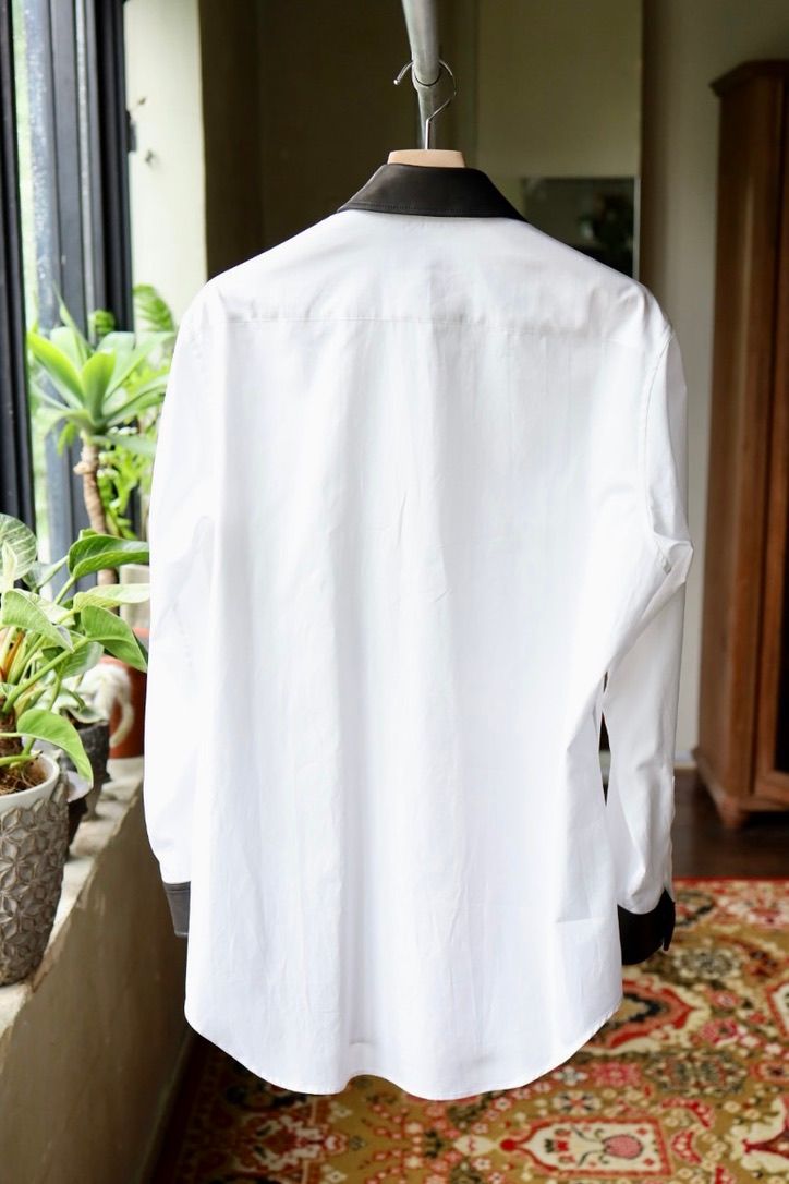 Yohji Yamamoto カフスレザーコットンシャツ (HW-B59-831-1A26)WHITE×BLACK☆7月8日(水)発売！