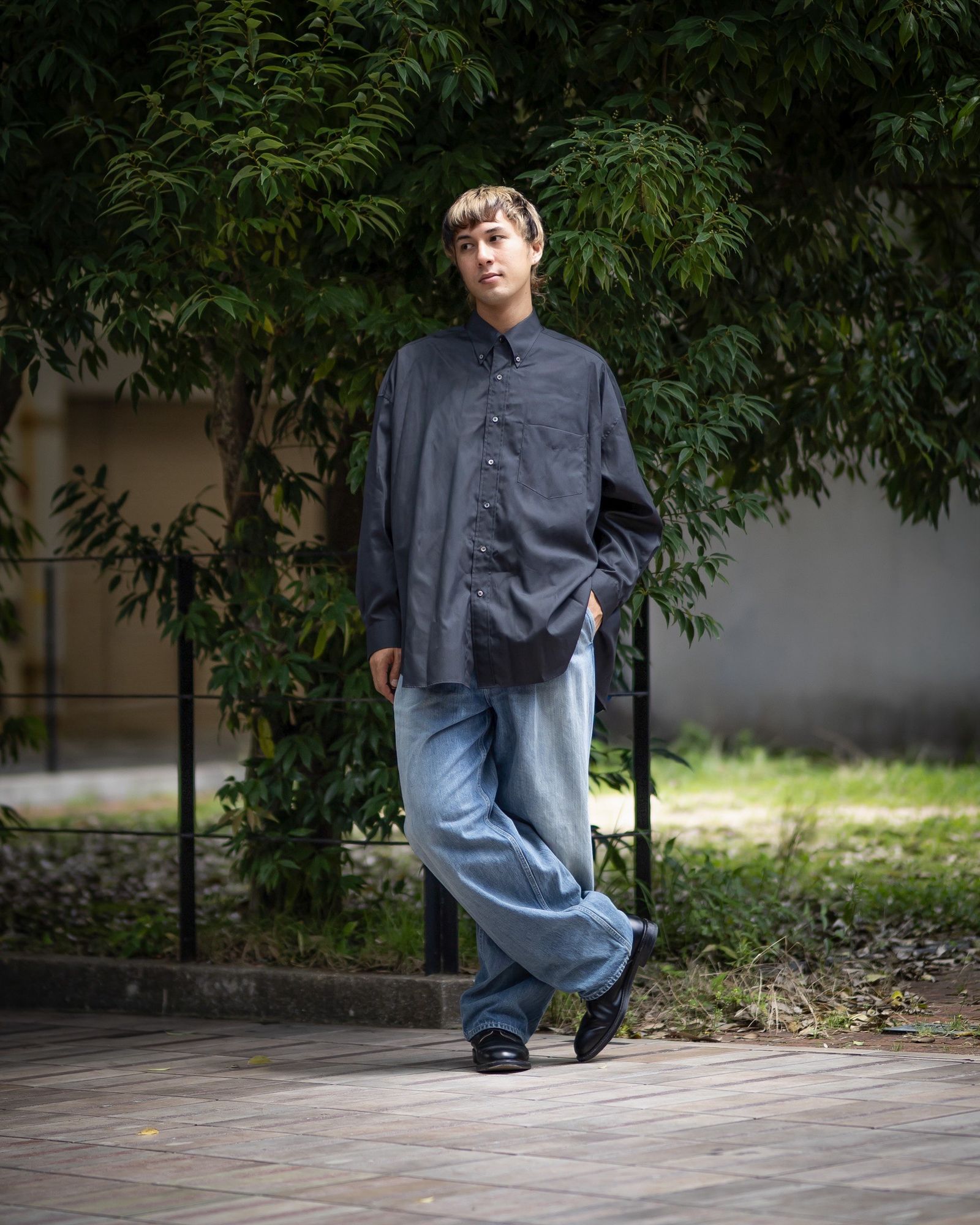 グラフペーパー Easy Care Poplin L/S Oversized B.D Shirt(GM263-50620)GRAY☆7月11日(土)発売！